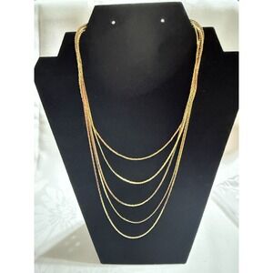 Vintage Monet Signed Multi Strand Layered Gold Tone Chain Necklace